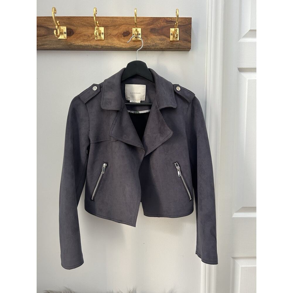 Anthropologie Women’s Cropped Moto Jacket Navy Faux suede Size S